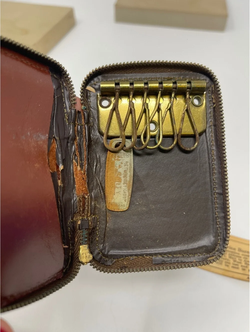Vintage Pilgrim Amity Brown Leather Zip Wallet & Key Case Set Diamond Quilted